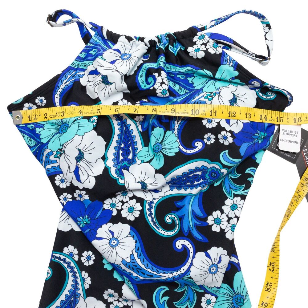 Island Escape Women's Size 10 Black Blue Floral Paisley Underwire Tankini Swim - Picture 2 of 6